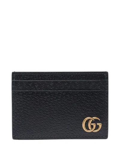 Gucci Black Leather Card Holder With Logo In Multicolor