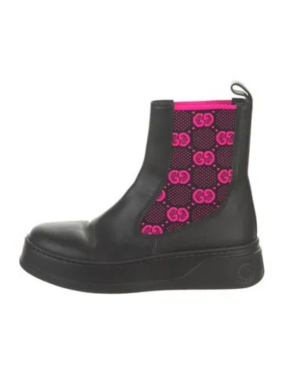 Pre-owned Gucci Gg Logo Leather Chelsea Boots In Black