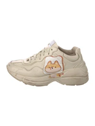 Pre-owned Gucci Gg Logo Leather Chunky Sneakers In Neutral