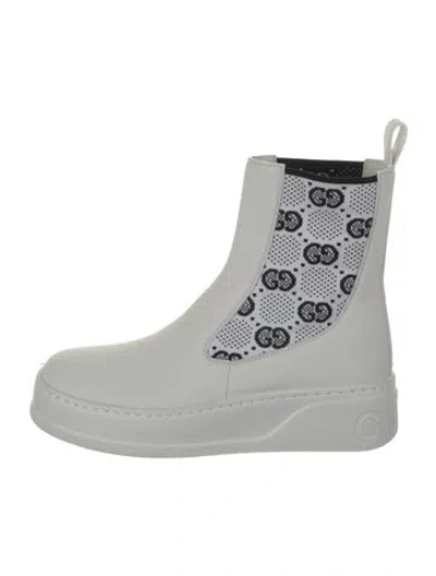 Pre-owned Gucci Gg Logo Leather Combat Boots In White