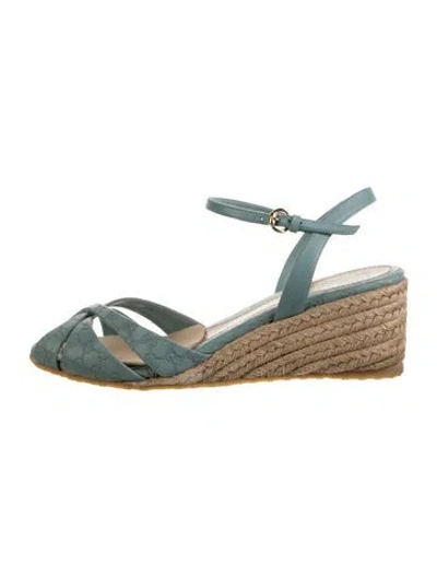 Pre-owned Gucci Gg Logo Leather Espadrilles In Blue