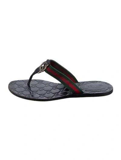 Pre-owned Gucci Gg Logo Leather Flip Flops In Brown