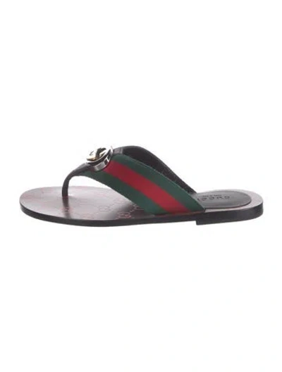 Pre-owned Gucci Gg Logo Leather Flip Flops In Green