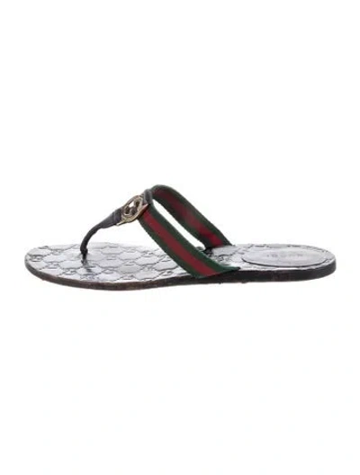 Pre-owned Gucci Gg Logo Leather Flip Flops In Green