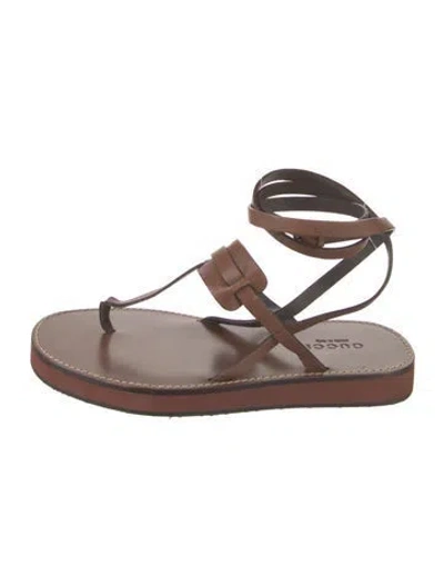 Pre-owned Gucci Gg Logo Leather Gladiator Sandals In Brown