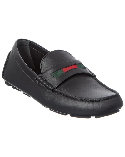Gucci Leather Driver Moccasin Loafer In Blue