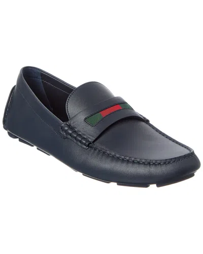 Gucci Leather Driver Moccasin Loafer In Blue