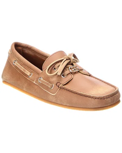 Gucci Gg Logo Leather Loafer In Brown