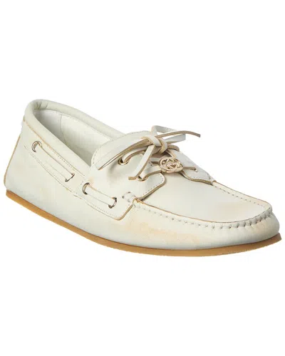 Gucci Gg Logo Leather Loafer In White