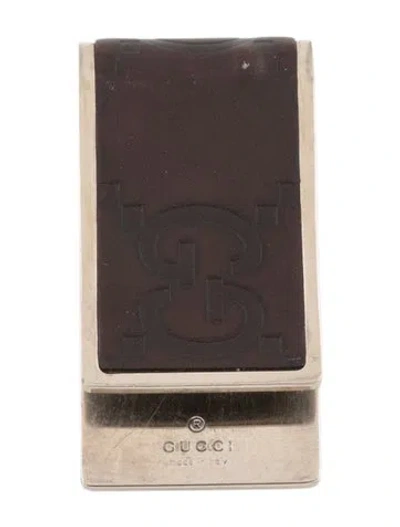 Pre-owned Gucci Gg Logo Leather Money Clip In Brown