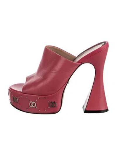 Pre-owned Gucci Gg Logo Leather Mules In Pink