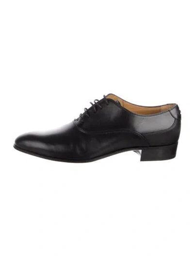 Pre-owned Gucci Gg Logo Leather Oxfords In Black