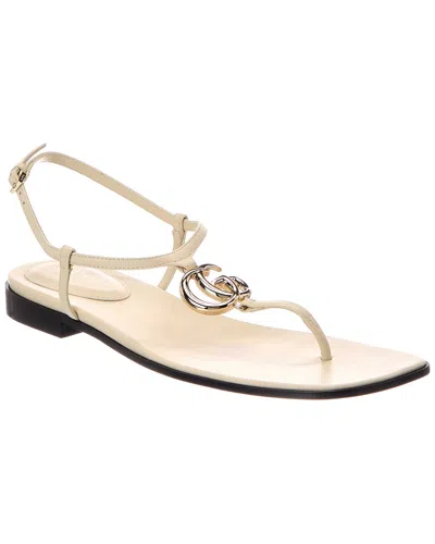 Gucci Gg Logo Leather Sandal In White