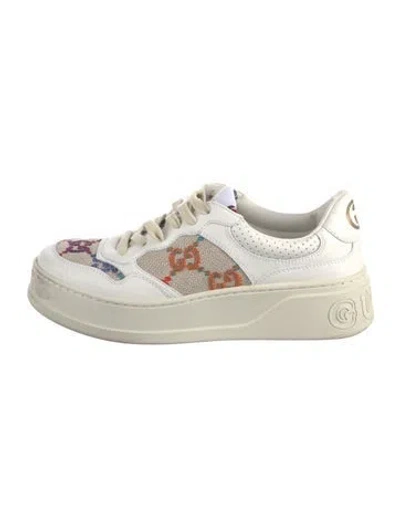 Pre-owned Gucci Gg Logo Leather Sneakers In Neutral