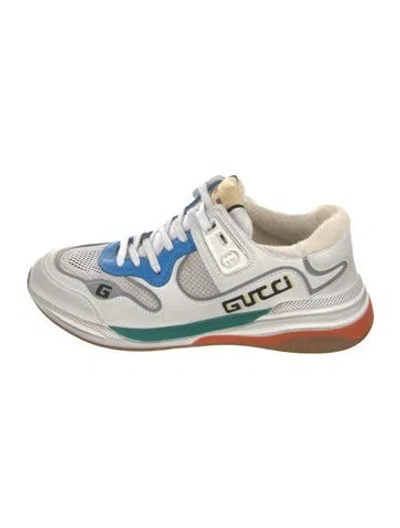 Pre-owned Gucci Gg Logo Leather Sneakers In White