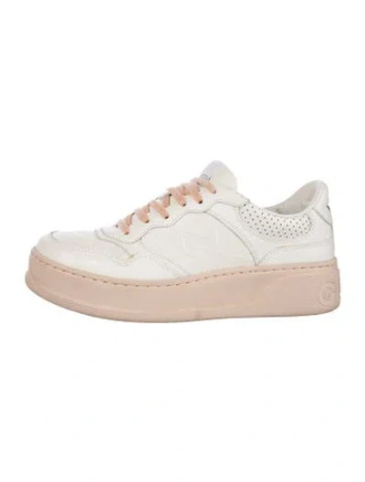 Pre-owned Gucci Gg Logo Leather Sneakers In White