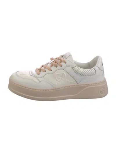 Pre-owned Gucci Gg Logo Leather Sneakers In White