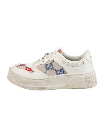 Pre-owned Gucci Gg Logo Leather Sneakers In White