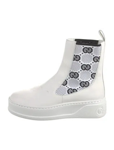 Pre-owned Gucci Gg Logo Leather Sock Boots In White