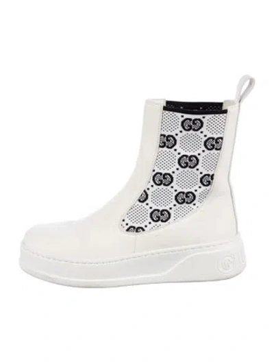 Pre-owned Gucci Gg Logo Leather Sock Boots In White