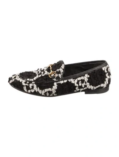 Pre-owned Gucci Gg Logo Leather Trim Embellishment Loafers In Black