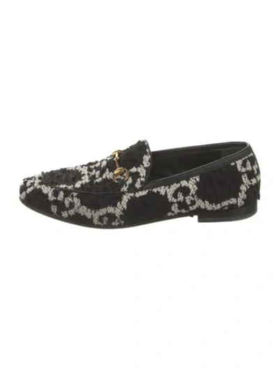 Pre-owned Gucci Gg Logo Leather Trim Embellishment Loafers In Black