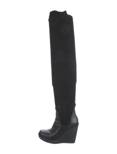 Pre-owned Gucci Gg Logo Leather Trim Embellishment Sock Boots In Black