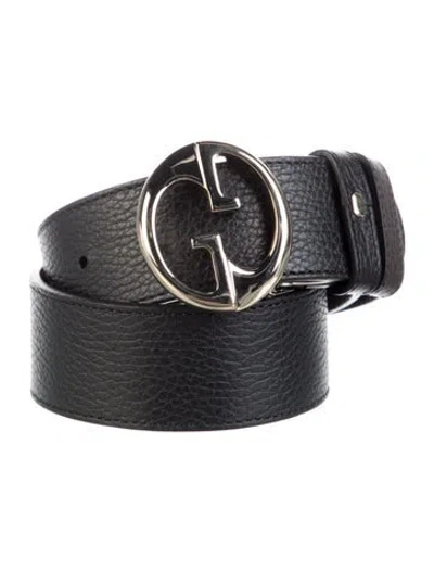 Pre-owned Gucci Gg Logo Leather Waist Belt In Black