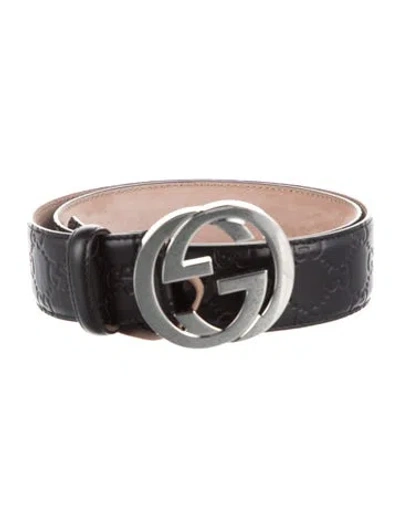 Pre-owned Gucci Gg Logo Leather Waist Belt In Black