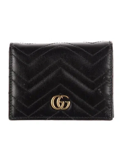 Pre-owned Gucci Gg Logo Leather Wallet In Black
