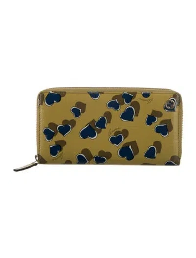 Pre-owned Gucci Gg Logo Leather Wallet In Green