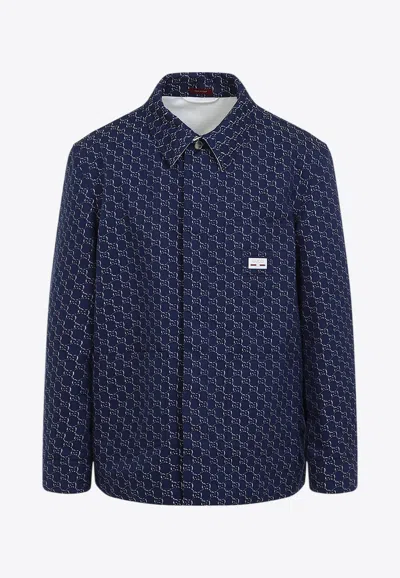 Gucci Gg Logo Long-sleeved Shirt In Blue