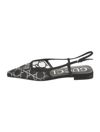 Pre-owned Gucci Gg Logo Mesh Flats In Black