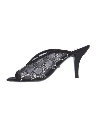 Pre-owned Gucci Gg Logo Mesh Mules In Black