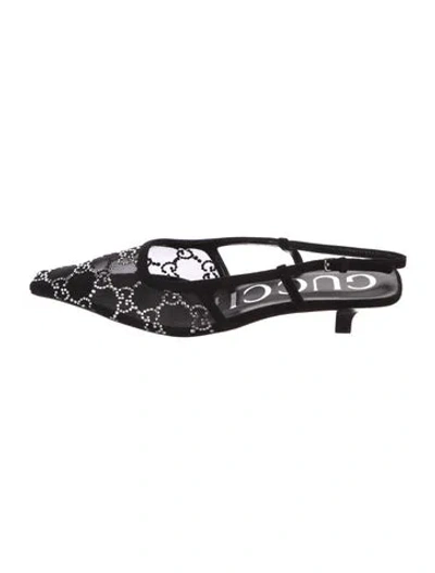 Pre-owned Gucci Gg Logo Mesh Mules In Black