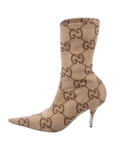 Pre-owned Gucci Gg Logo Neoprene Boots In Neutrals