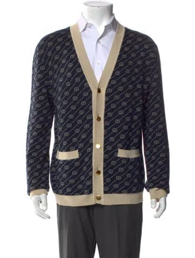 Pre-owned Gucci Gg Logo Open Front Cardigan In Blue
