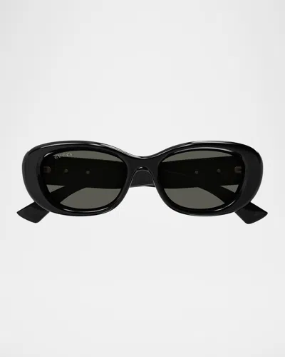 Gucci Gg Logo Oval Plastic Sunglasses In Black