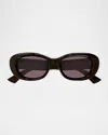 Gucci Gg Logo Oval Plastic Sunglasses In Black