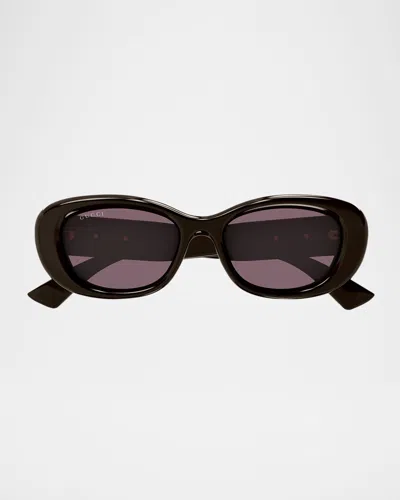 Gucci Gg Logo Oval Plastic Sunglasses In Black