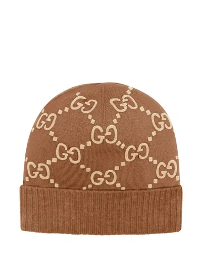 GUCCI GG LOGO-PATTERN BEANIE HAT