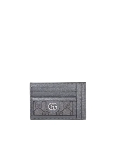 Gucci Gg Logo Plaque Card Holder In Grey E Black