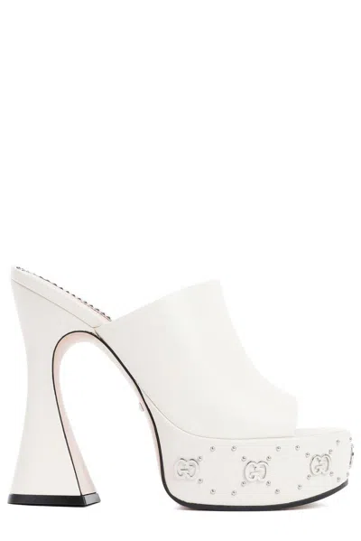 Gucci Gg-studded 110mm Platform Mules In White