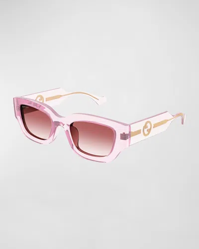 Gucci Gg Logo Plastic Rectangle Sunglasses In Pink