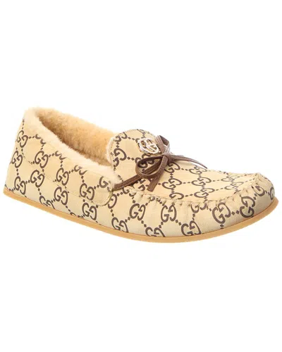Gucci Gg Logo Prestige Suede Loafer In Neutral