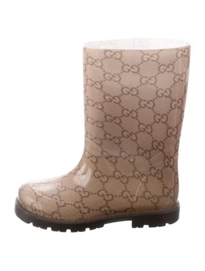 Pre-owned Gucci Babies' Gg Logo Rain Boots In Brown