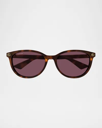 Gucci Gg Logo Round Acetate Sunglasses In Havana-havana-violet