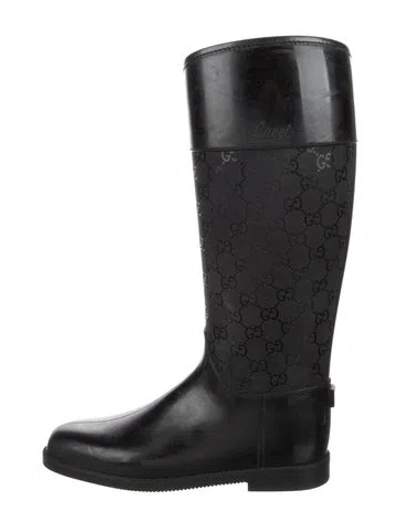 Pre-owned Gucci Gg Logo Rubber Rain Boots In Black