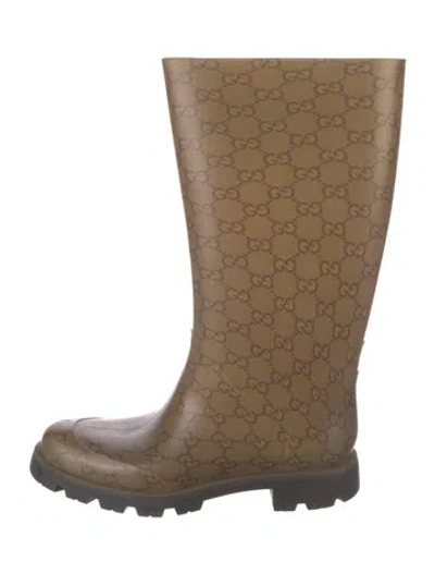 Pre-owned Gucci Gg Logo Rubber Rain Boots In Neutral