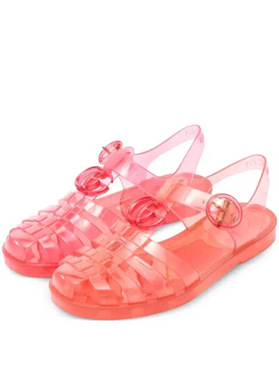 Pre-owned Gucci Gg-logo Rubber Sandals In Pink